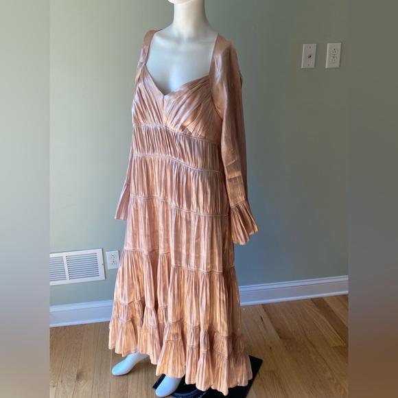 CINQ À SEPT Nina Tiered Satin Midi Dress 10 - Picture 4 of 9